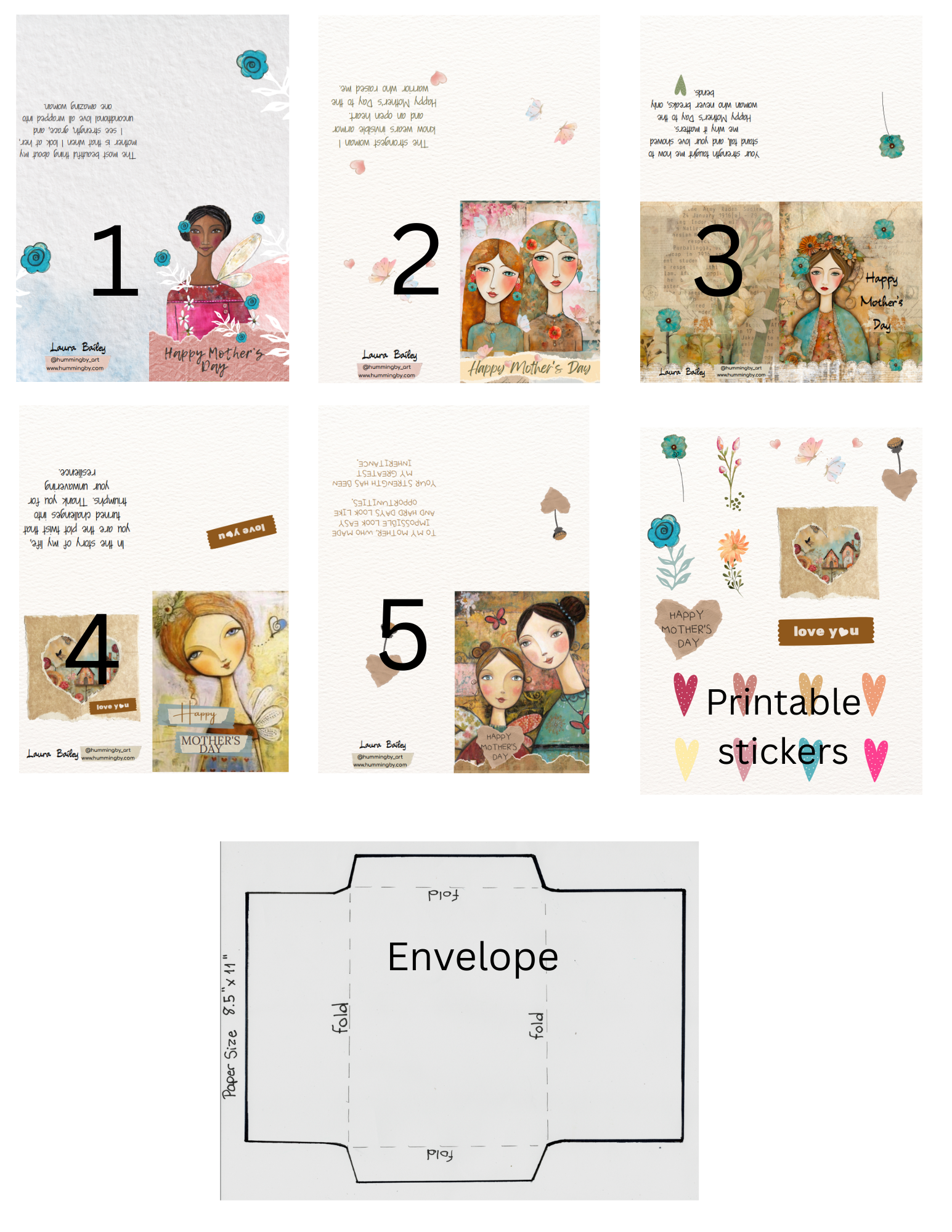 Mother's Day Card Bundle 5 cards - Printable 1