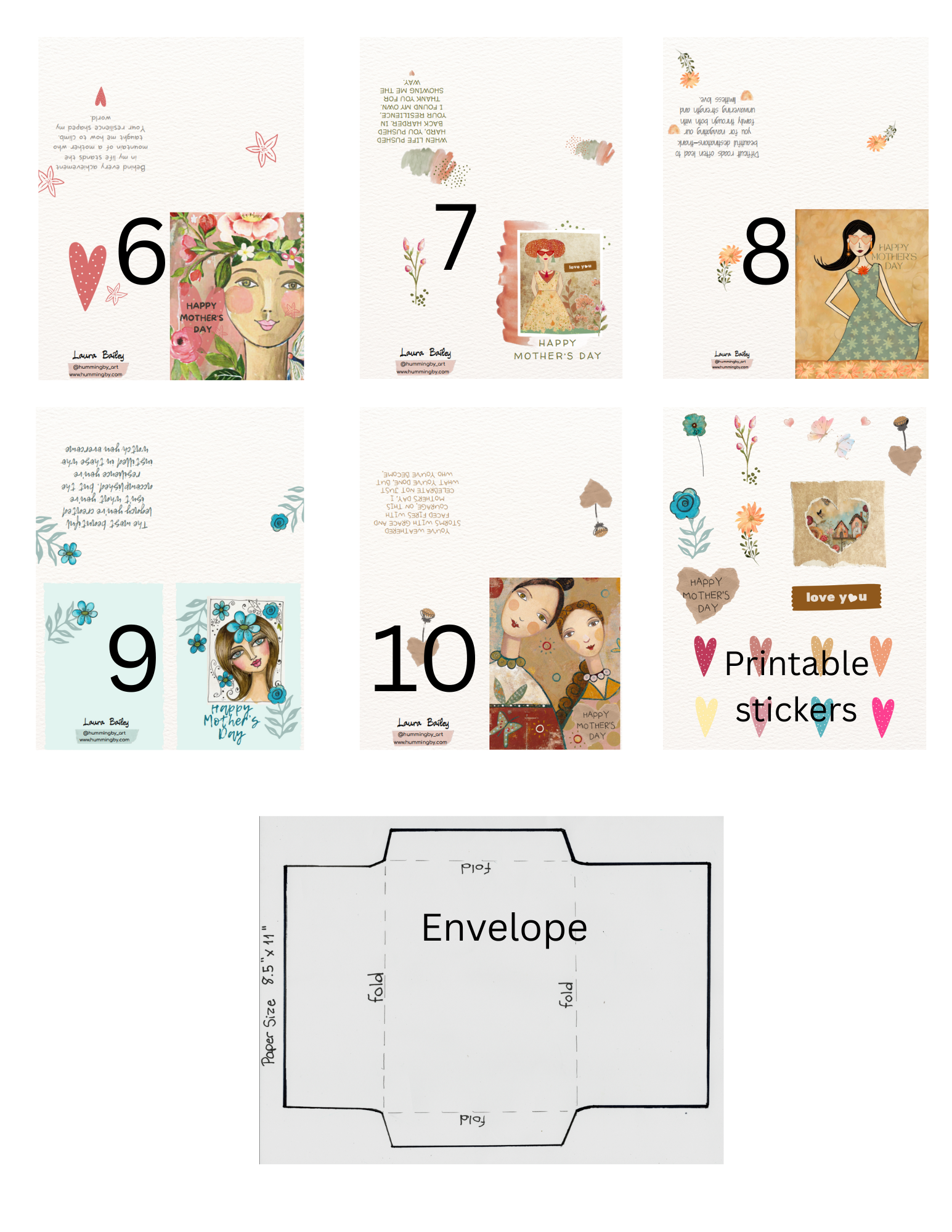 Mother's Day Card Bundle 5 cards - Printable 2