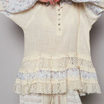 Boho Cream & Blue Top Patchwork