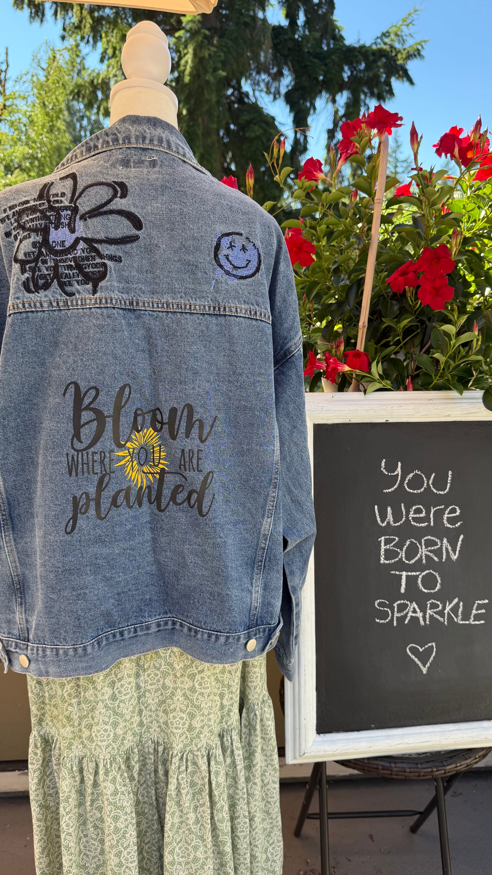 Bloom where you are planted.  Denim Jacket