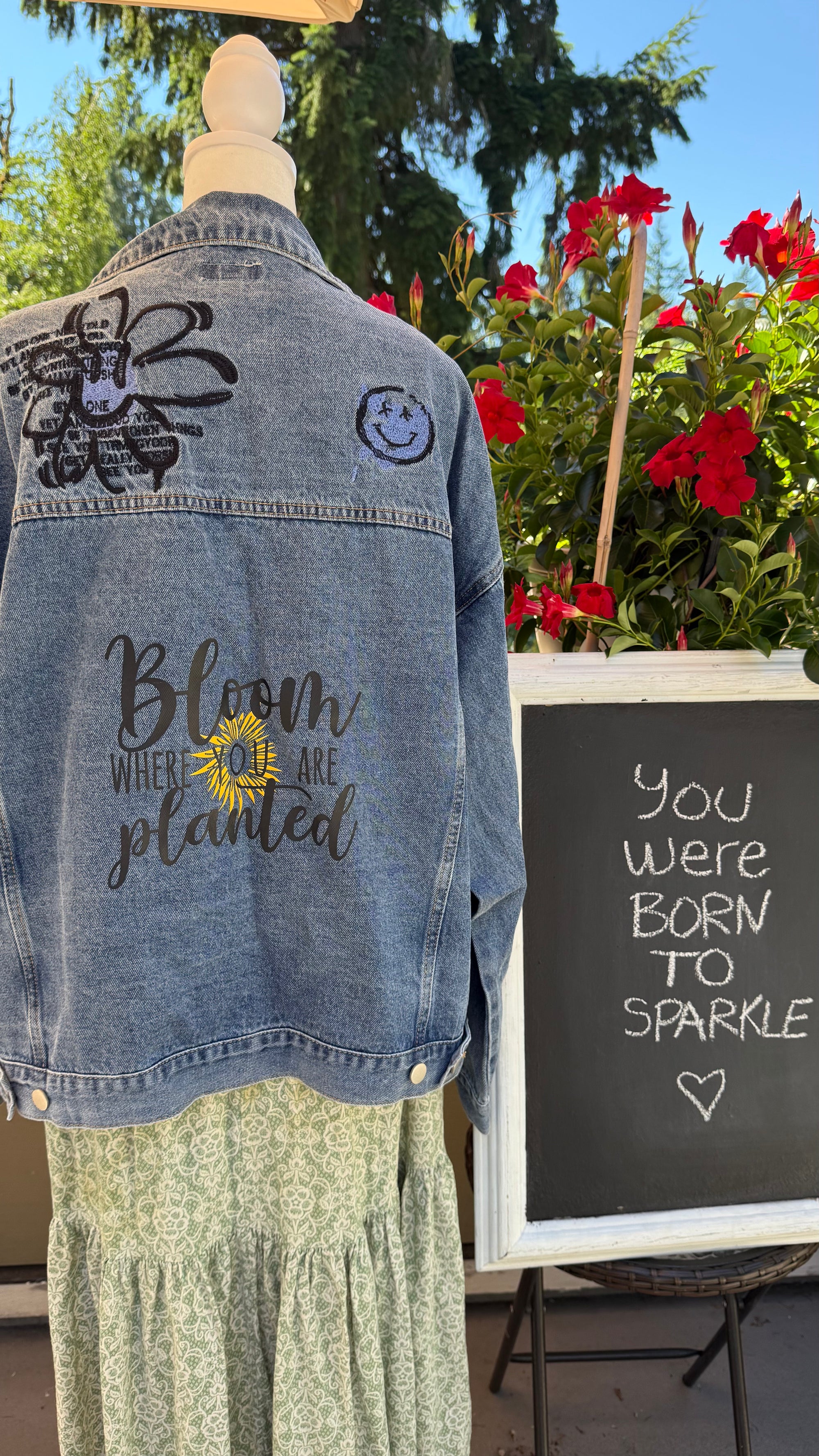 Bloom where you are planted.  Denim Jacket